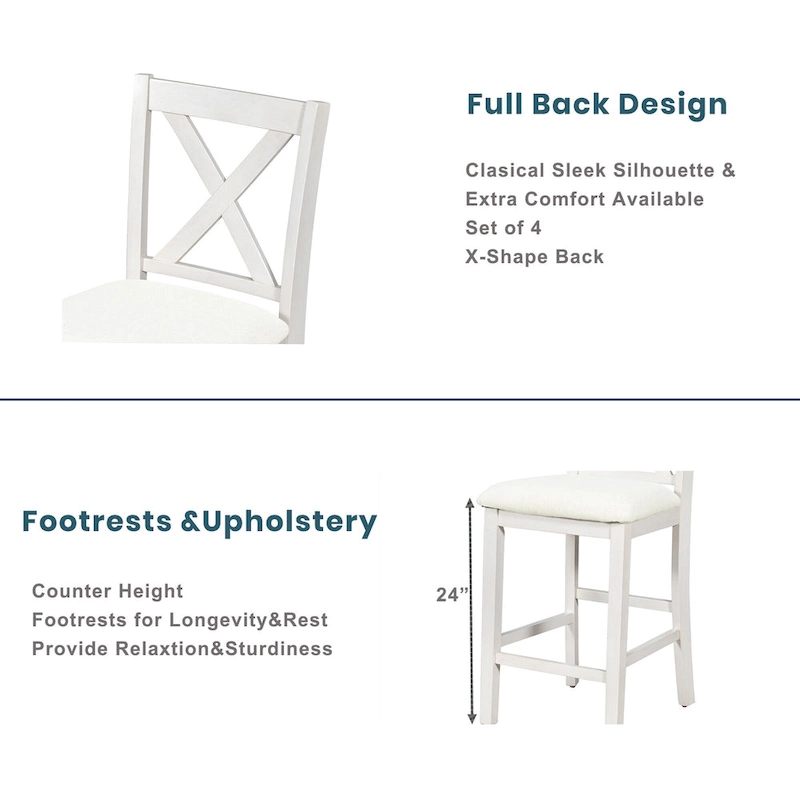 5-Piece Rustic Dining Set with Wooden Bar Table & 4 Chairs