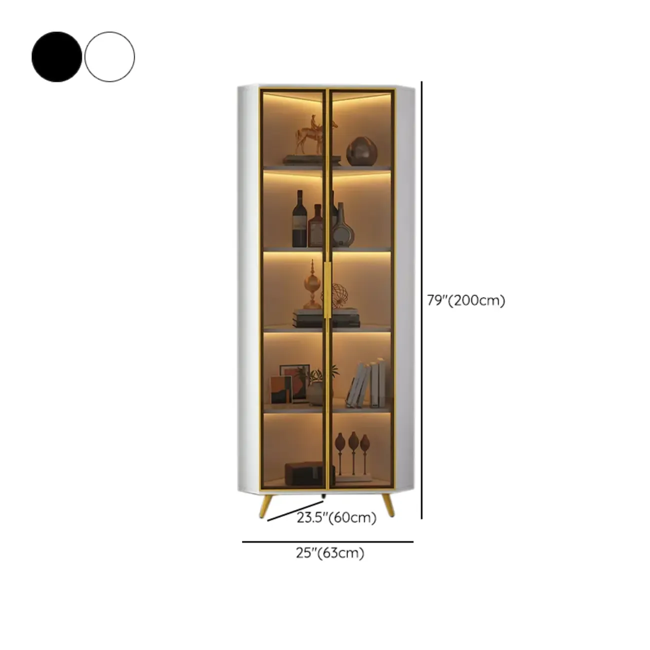 Modern Glam White-Gold Wood Glass Display Cabinet