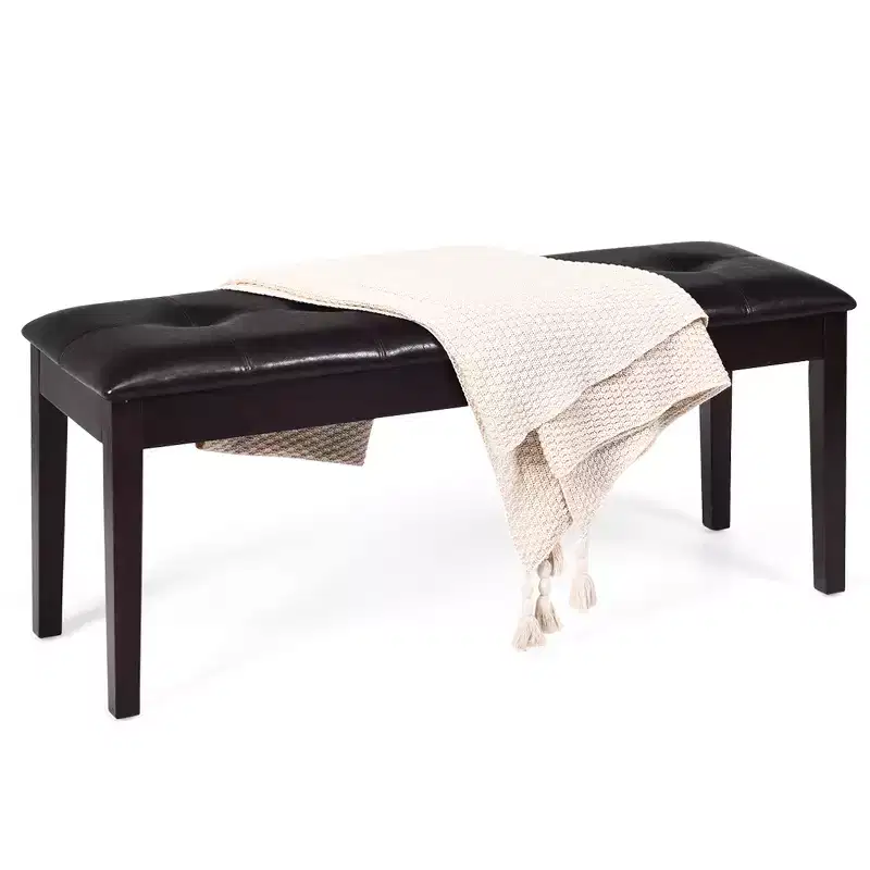 Costway Upholstered PU Dining Room Bench Solid Wood Button Tufted Dining Room Bench