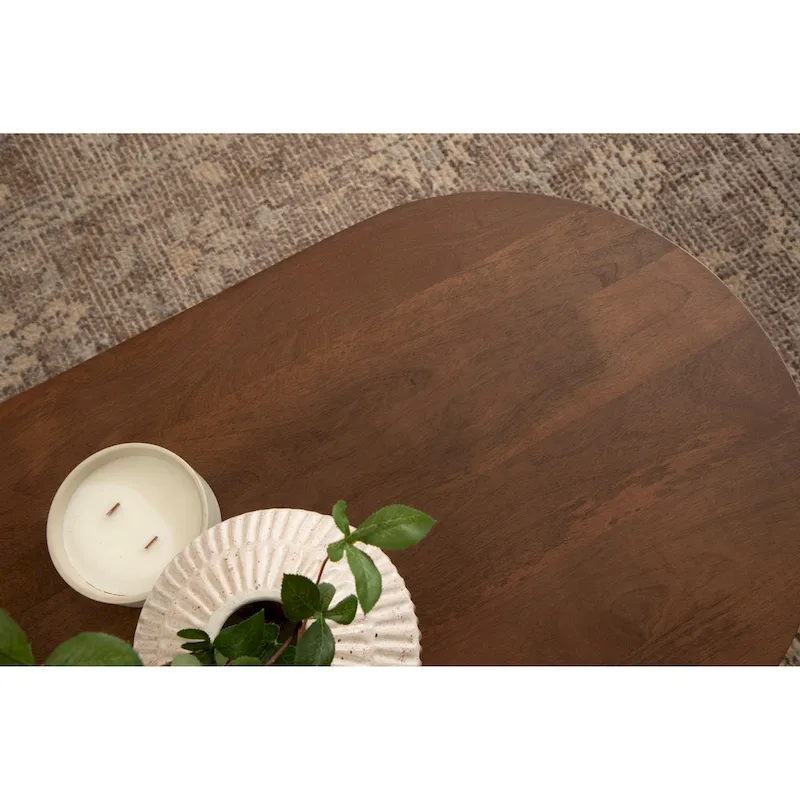 Oval Solid Wood Coffee Table, Natural, Mid-Century Style