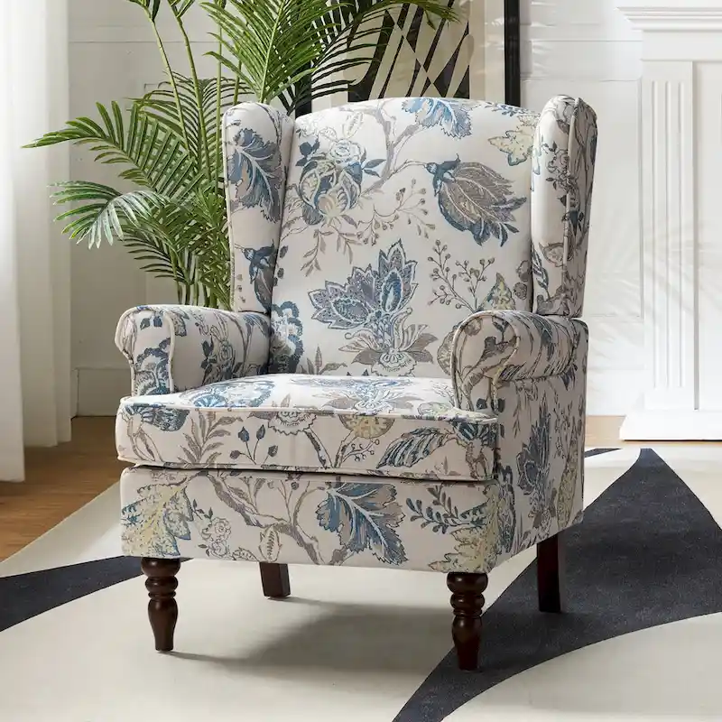 Epimethis Traditional Fabric Accent Wingback Armchair with Turned Legs by HULALA HOME