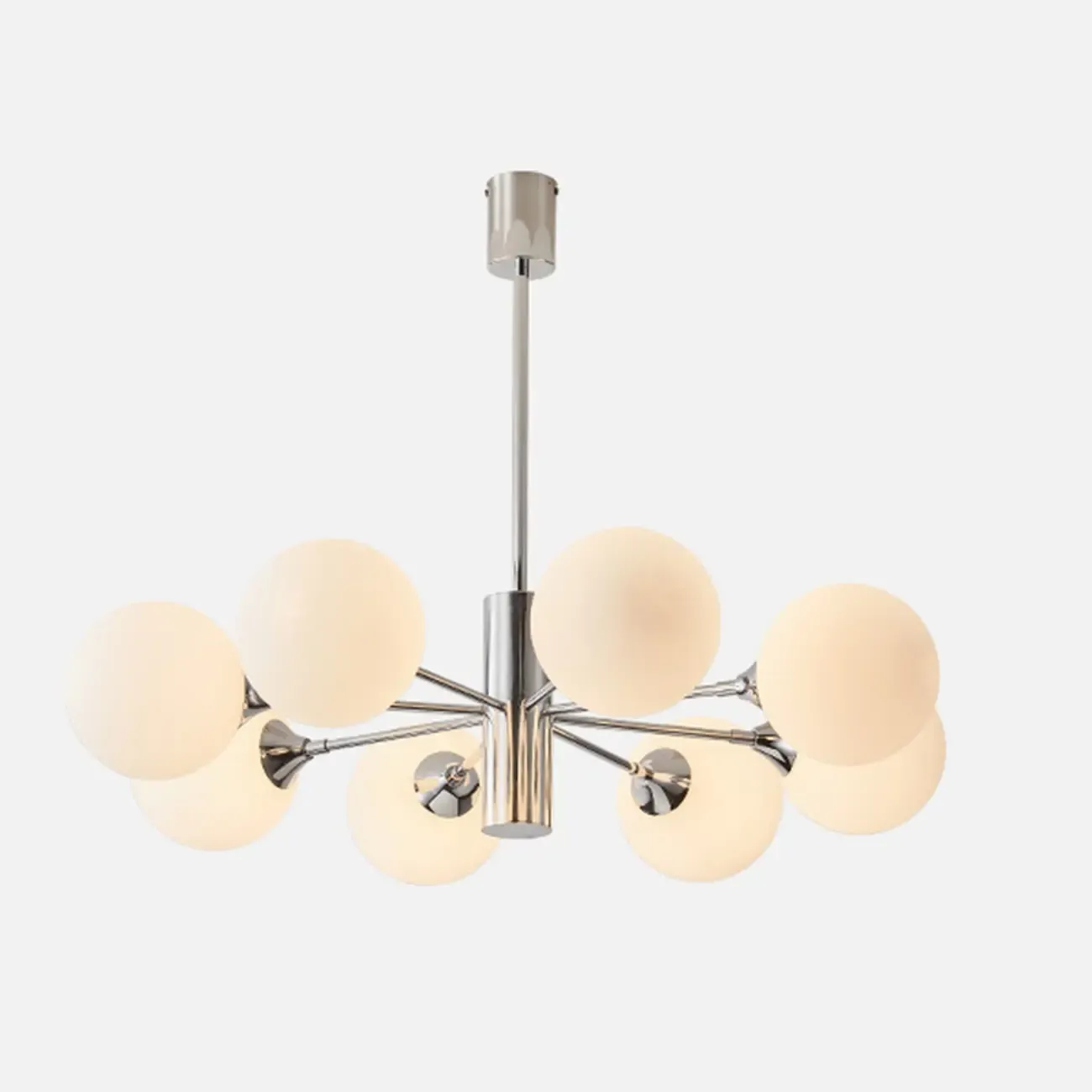 Modern Silver Sputnik Chandelier with White Globe Glass