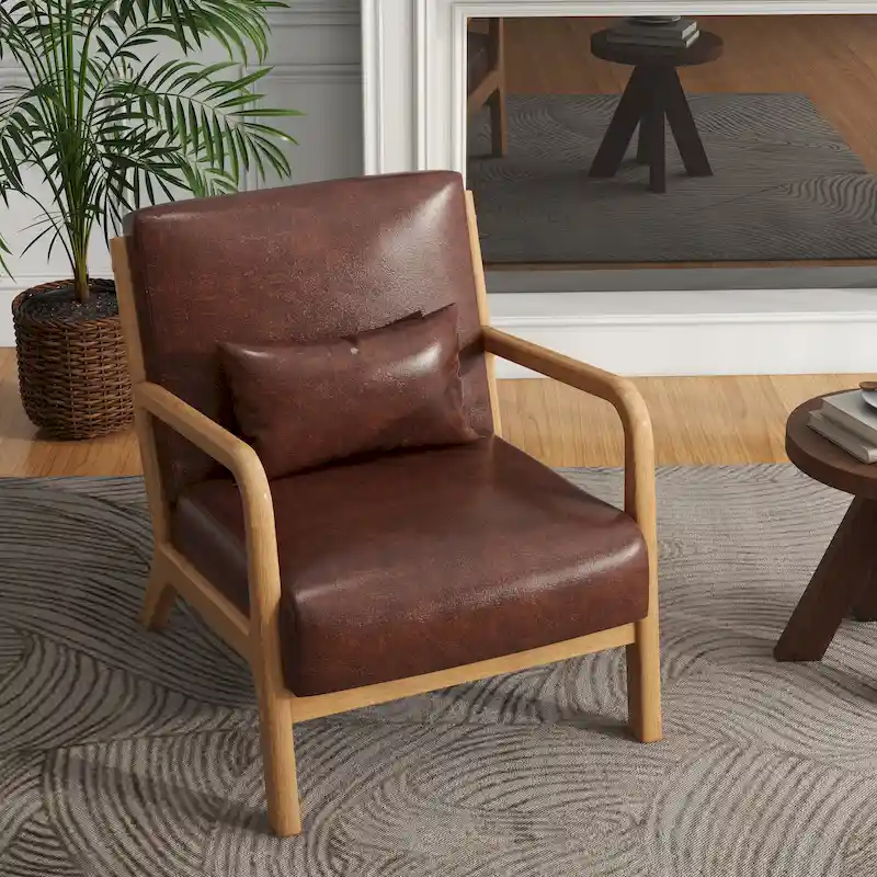 Mid-Century Modern Upholstered Accent Chair with Wood Frame