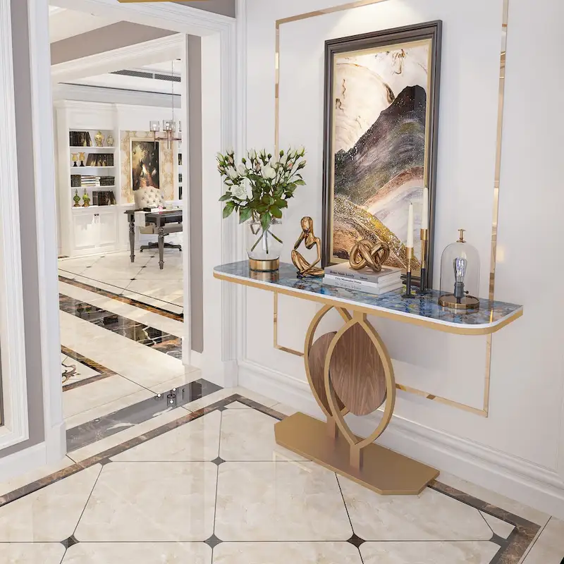 48  Modern Console Marble Table with Gold Base Entryway Living Room - 48 x12 x31