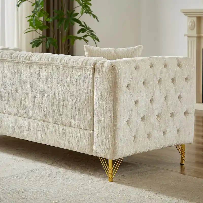 Chenille Tufted Upholstered 3-seater Sofa with Metal Legs