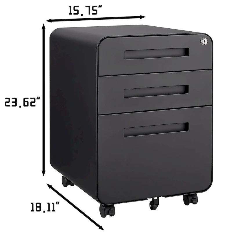 3 Drawer Mobile File Cabinet,Versatile Cabinet,5 Wheel Design Anti-Tilting Cold Rolled Steel Waterproof Moisture-Proof Black