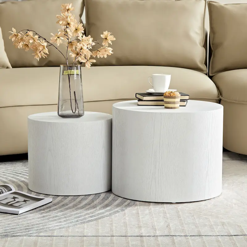 Round Nesting Tables Set, Coffee & End Tables, No Assembly