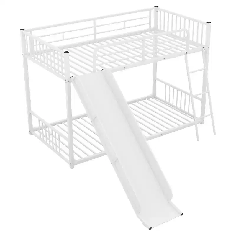 Modern Style Twin over Twin Metal Bunk Bed with Slide, Easy to Assemble