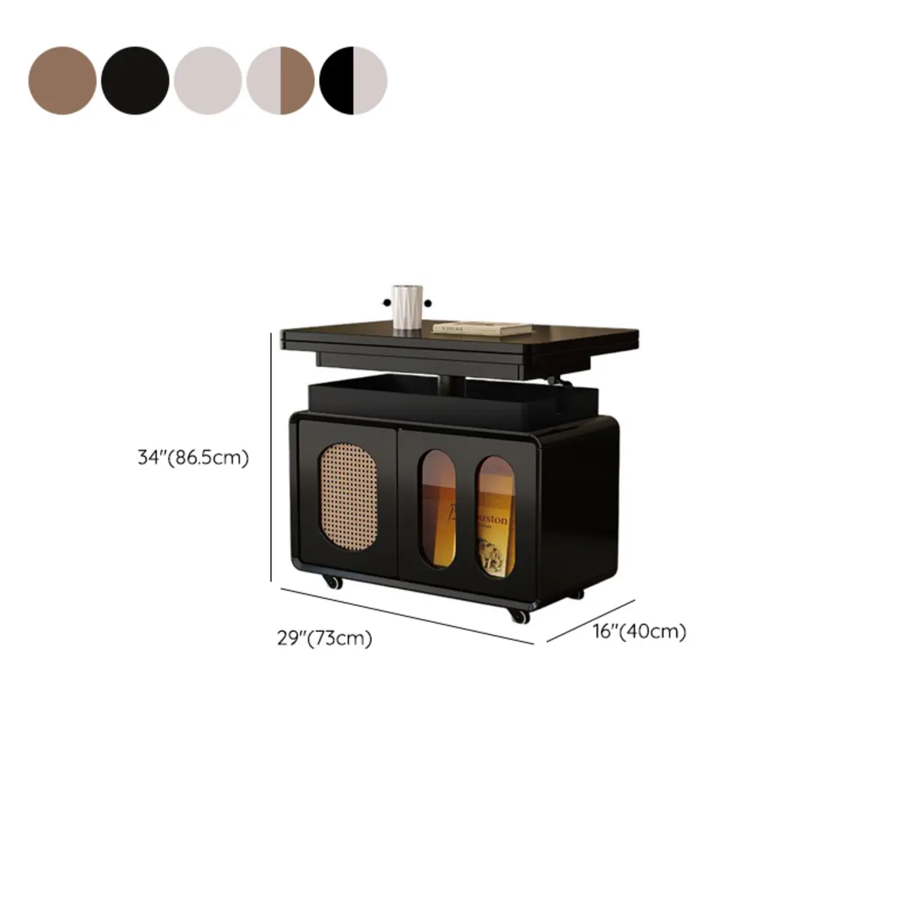 Elegant Brown Rolling Wood Side Table Adjustable Top