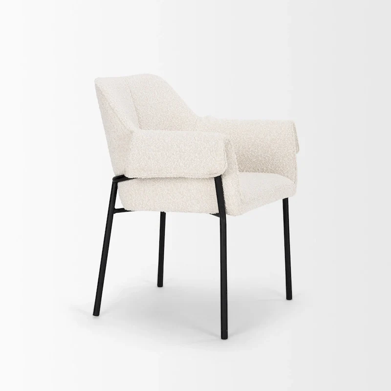 Dining Chair w/ Cream Boucle Fabric & Matte Black Metal Legs