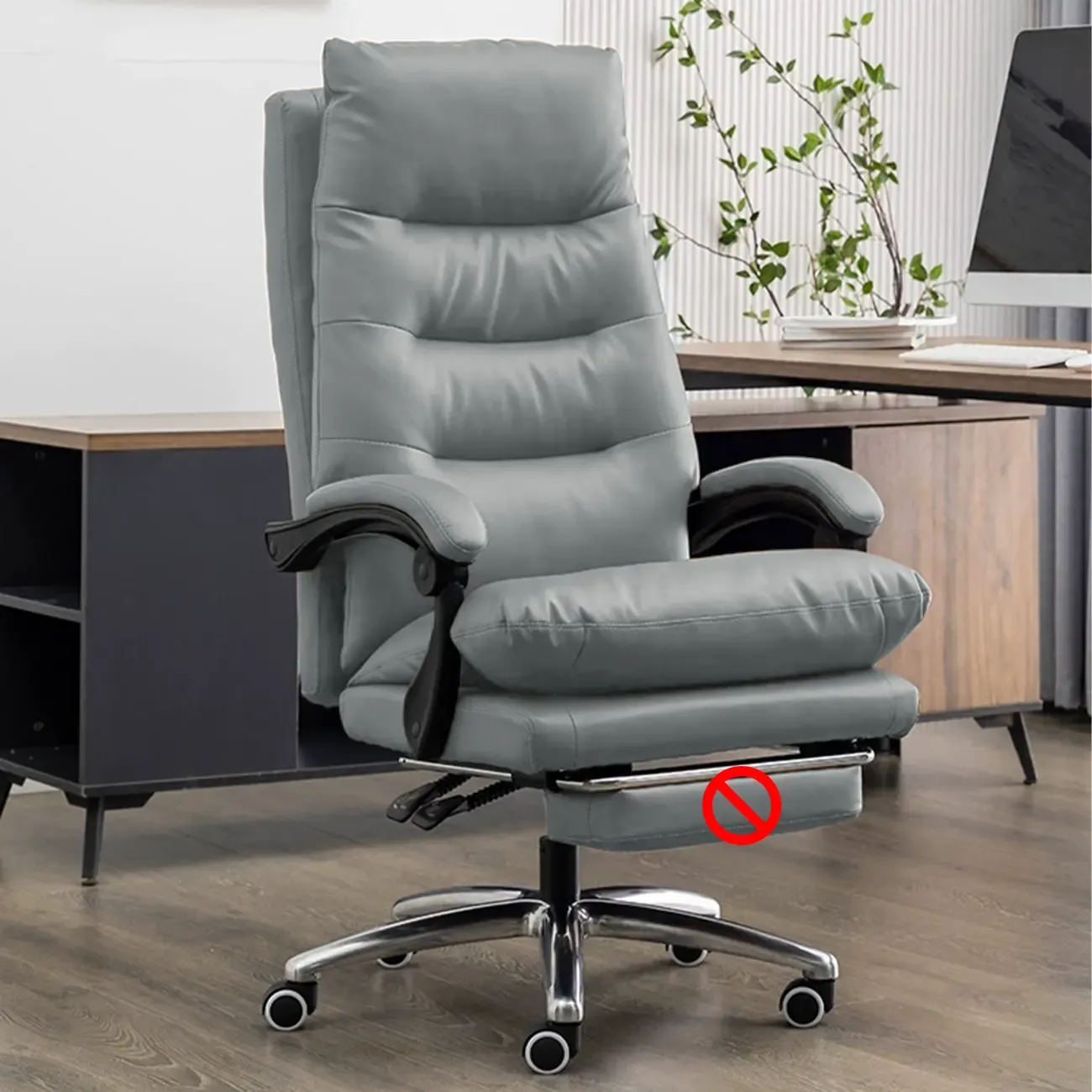 Ergonomic Leather Reclining Executive Office Chair with Footrest