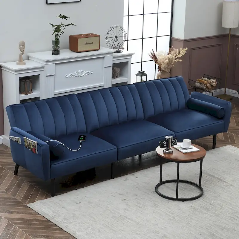 3-Seater Convertible Sleeper Couch, Sectional Sleeper Sofa Bed with Charging Ports for Apartment - 3-Person