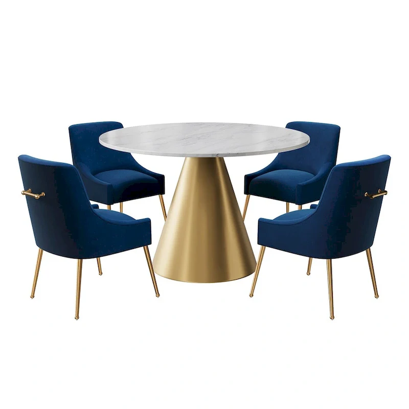 48 Marble Top Metal Dining Table with Velvet Dining Chair Set