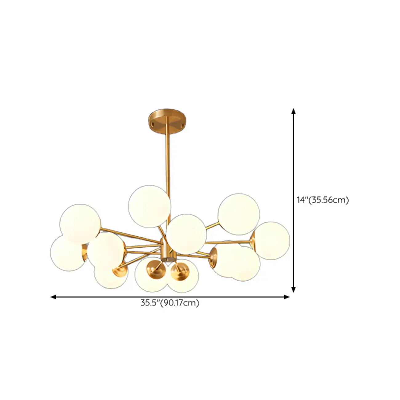 Modern Gold Sputnik Chandelier with White Glass Globe