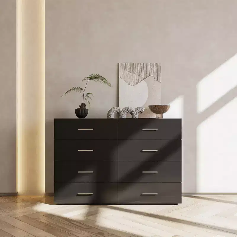 Karl Home 8-Drawer Black Particle Board 47.24in. W Chest of Drawer