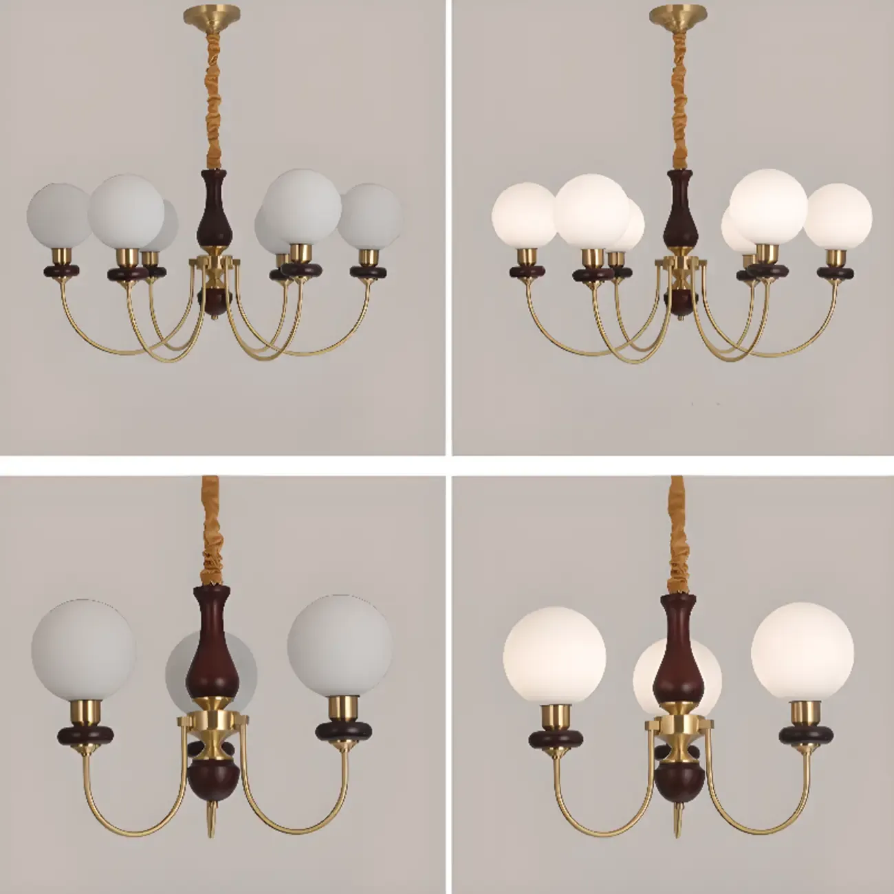 Gold Classic Globe Glass Chandelier Height Adjustable