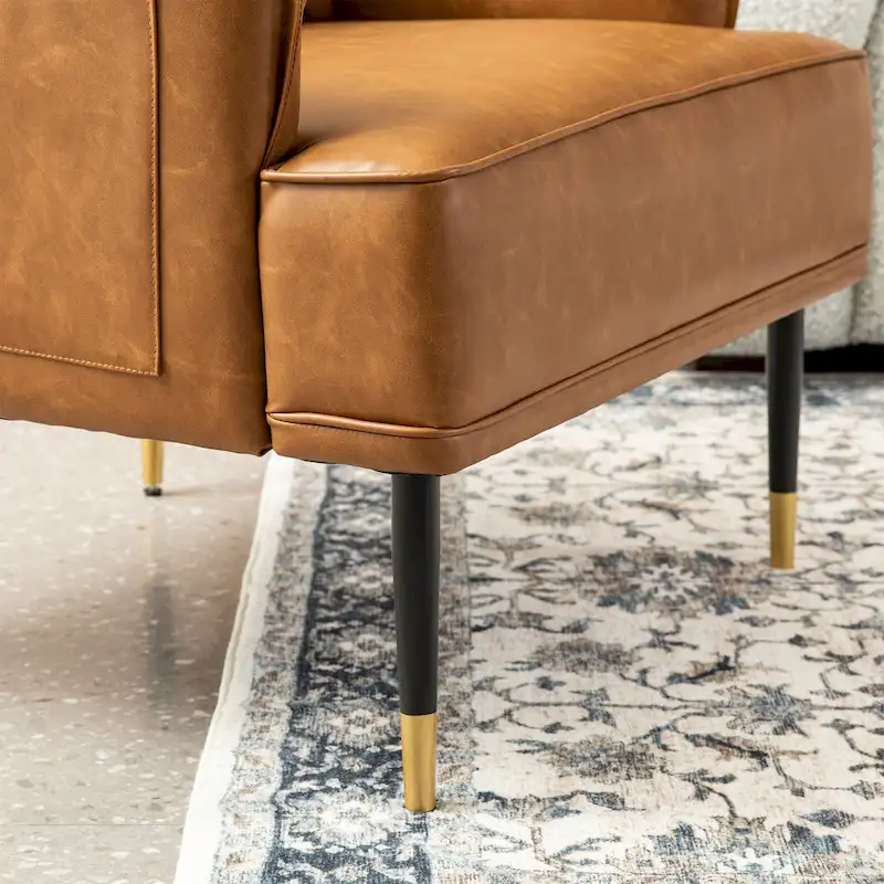 Glitzhome Set of 2 29.5 W Mid-Century Modern Leatherette Armchairs With Side Pocket - 29.5  W x 32  H x 28.75  D