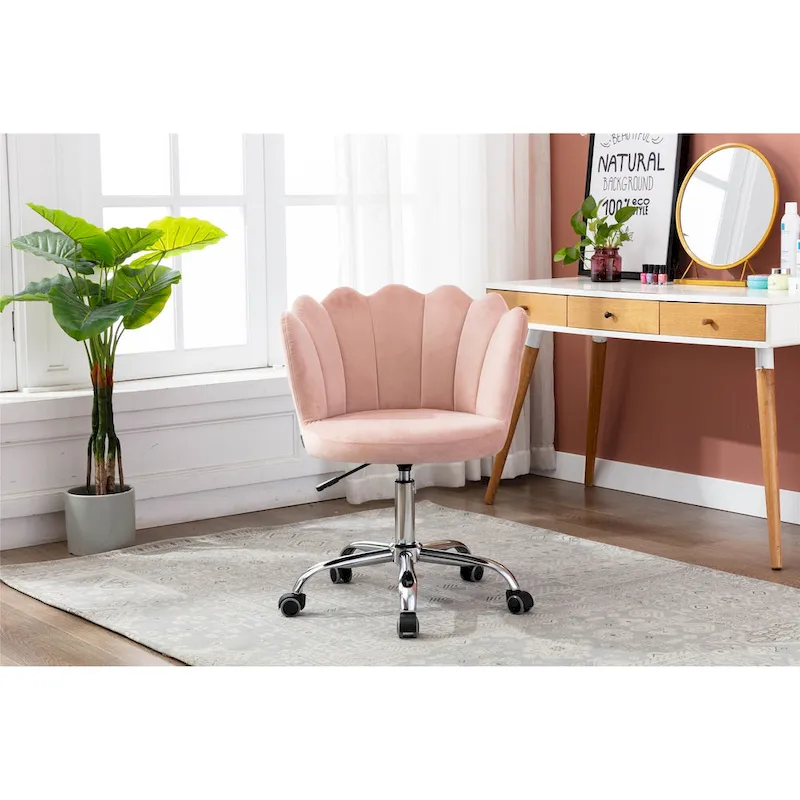 Velvet Upholstered Adjustable Height Swivel Home Office Chair