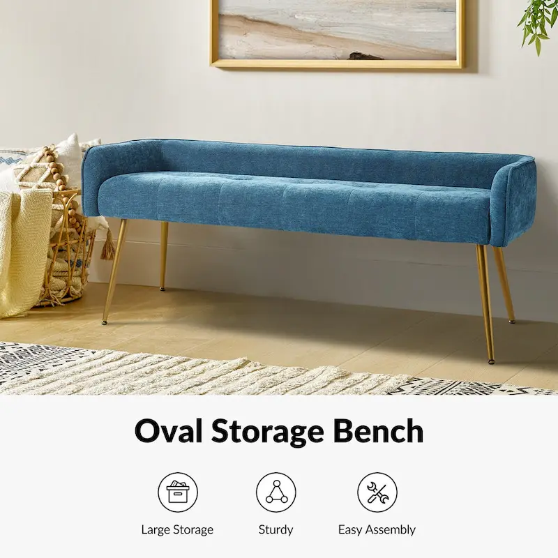 Luis Modern Upholstered Low Back Bench with Sturdy Golden Metal Tapered Leg by HULALA HOME