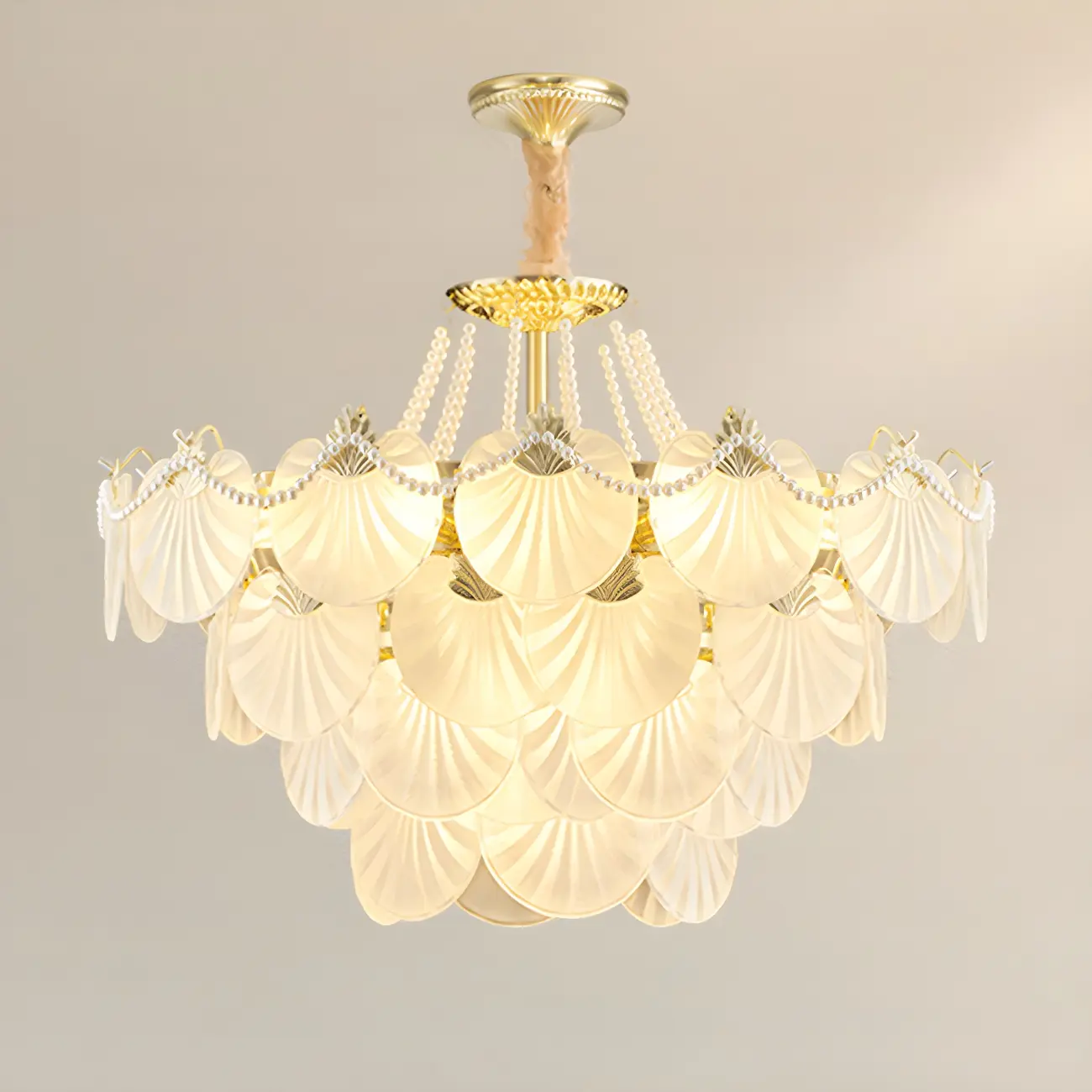 Luxury Modern Tiered Shell Chandelier with Frosted Glass
