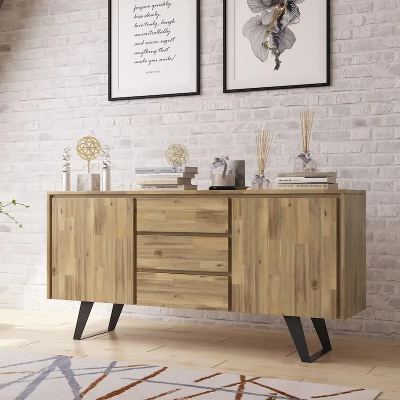 WYNDENHALL Mitchell Metal 60 inch Wide Rectangle Modern Industrial Sideboard Buffet in OAK WOOD - 60 x 17 x 30