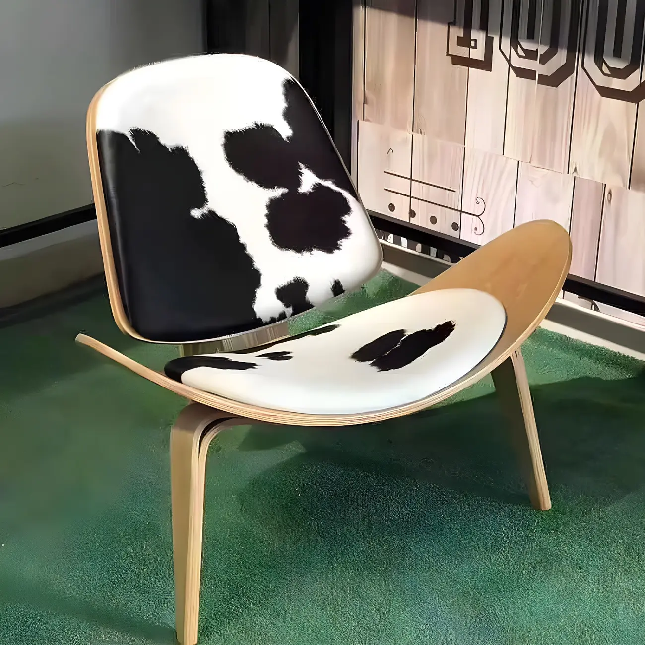 Scandinavian Leather/Linen Accent Chair with Wood Frame