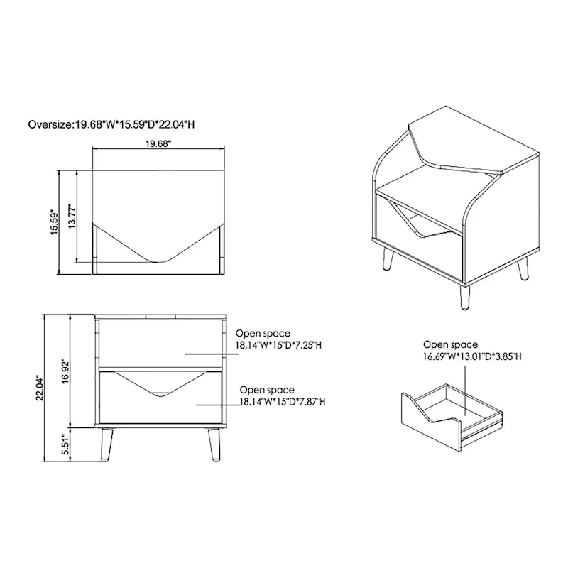 DH BASIC Mid-century Modern 20-inch 1-Shelf and 1-Drawer End Table by Denhour