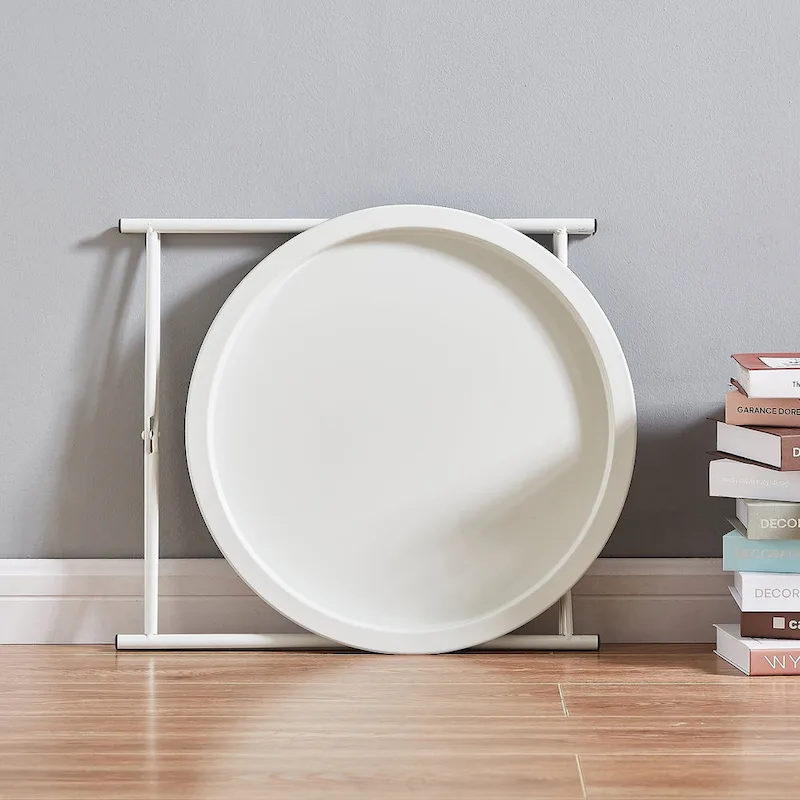 Modern Side Table with Round Removable Tray, Beige