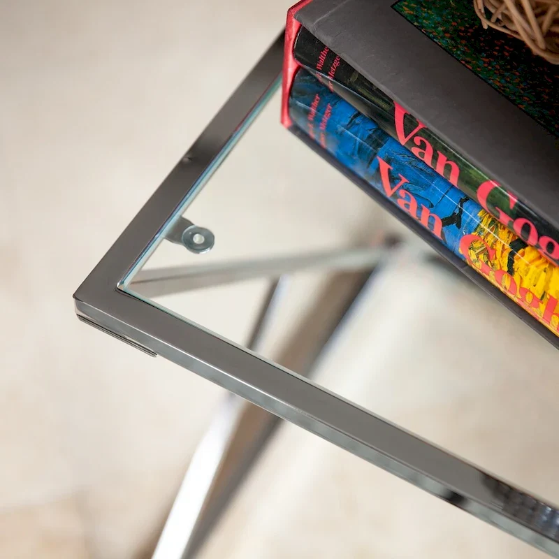 Danya B. Polished Chrome Base Square End Table with Clear Glass Top