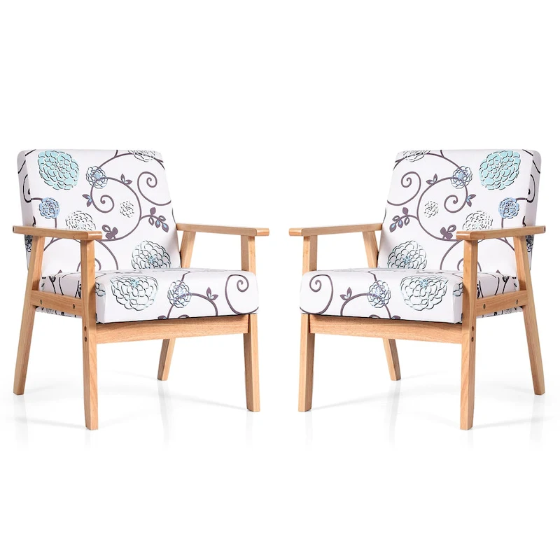Gymax 2PCS Accent Armchair Upholstered Chair Home Office w/ Wooden - 25 x 26.5 x 32