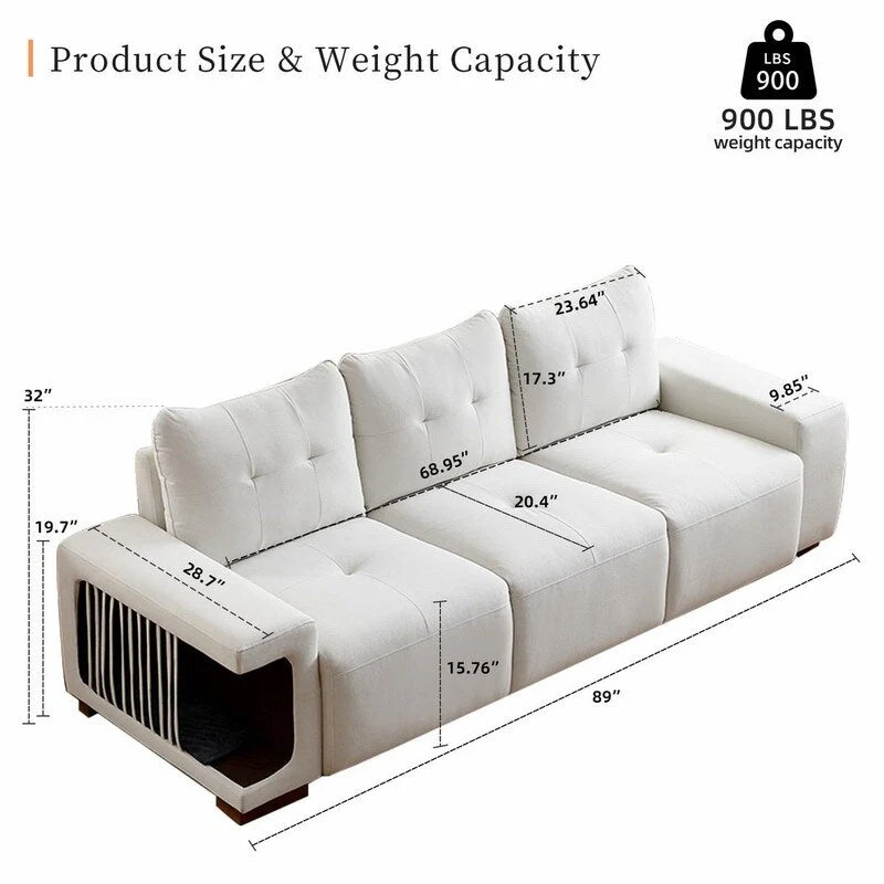 89 Modern Couch With Waterproof and cat scratch resistant fabric