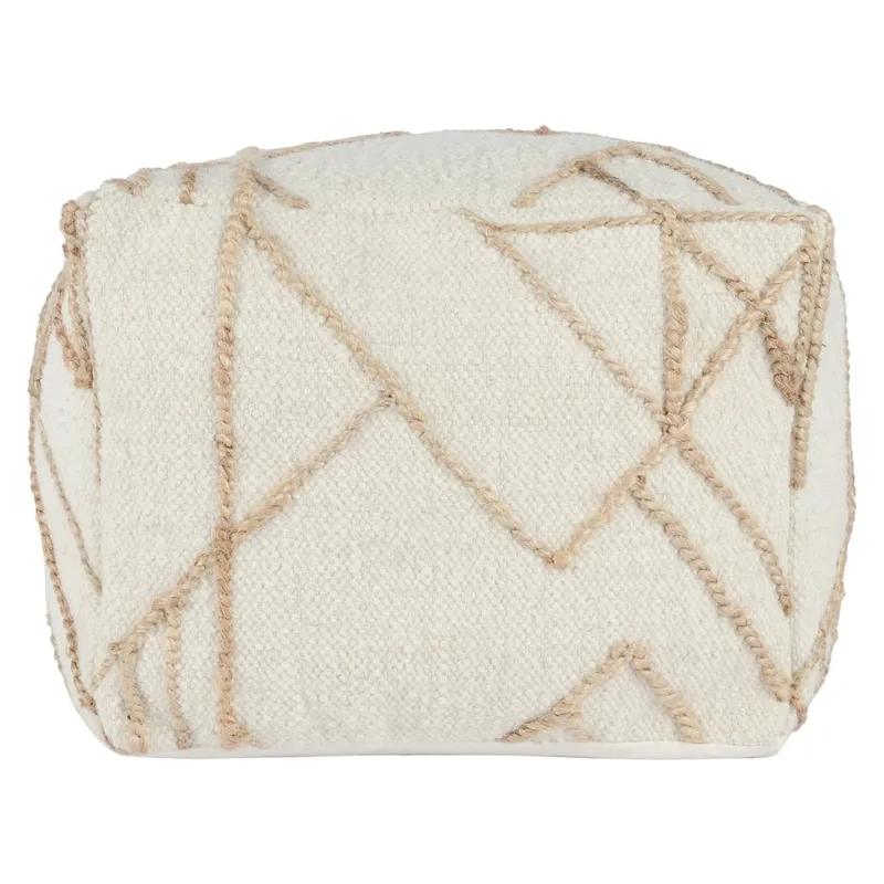Adil 18 Wide Square Ivory Pouf by Kosas Home