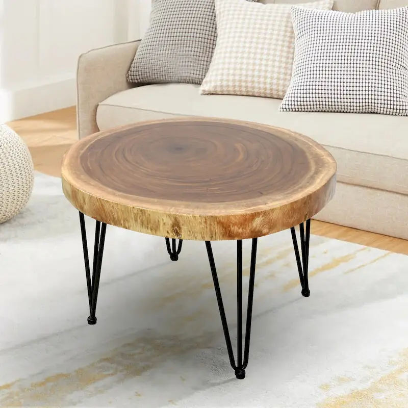 Natural Solid Wood Round End Table Coffee Table