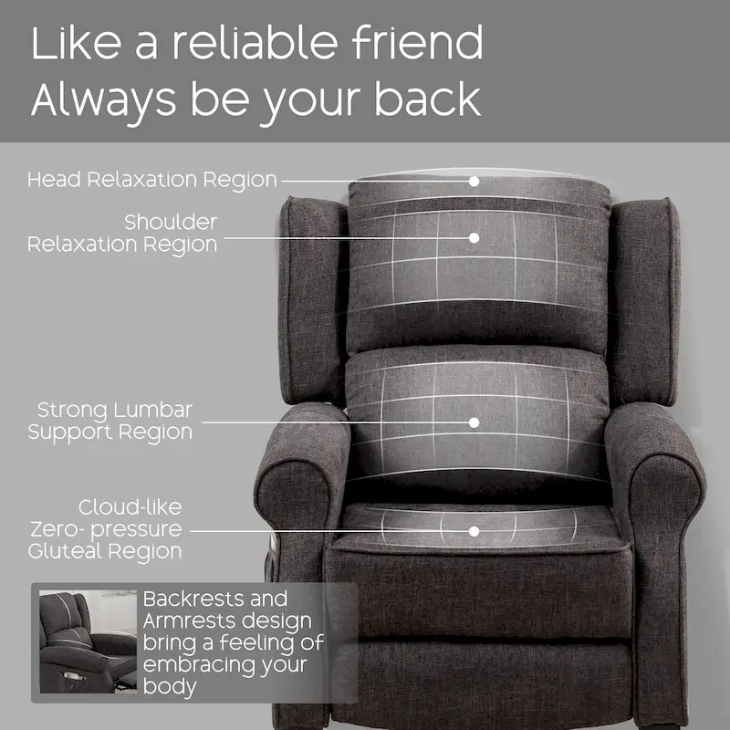 HOMYKA Polyested Upholstered Pushback Recliner Accent Chair Wingback Armchair