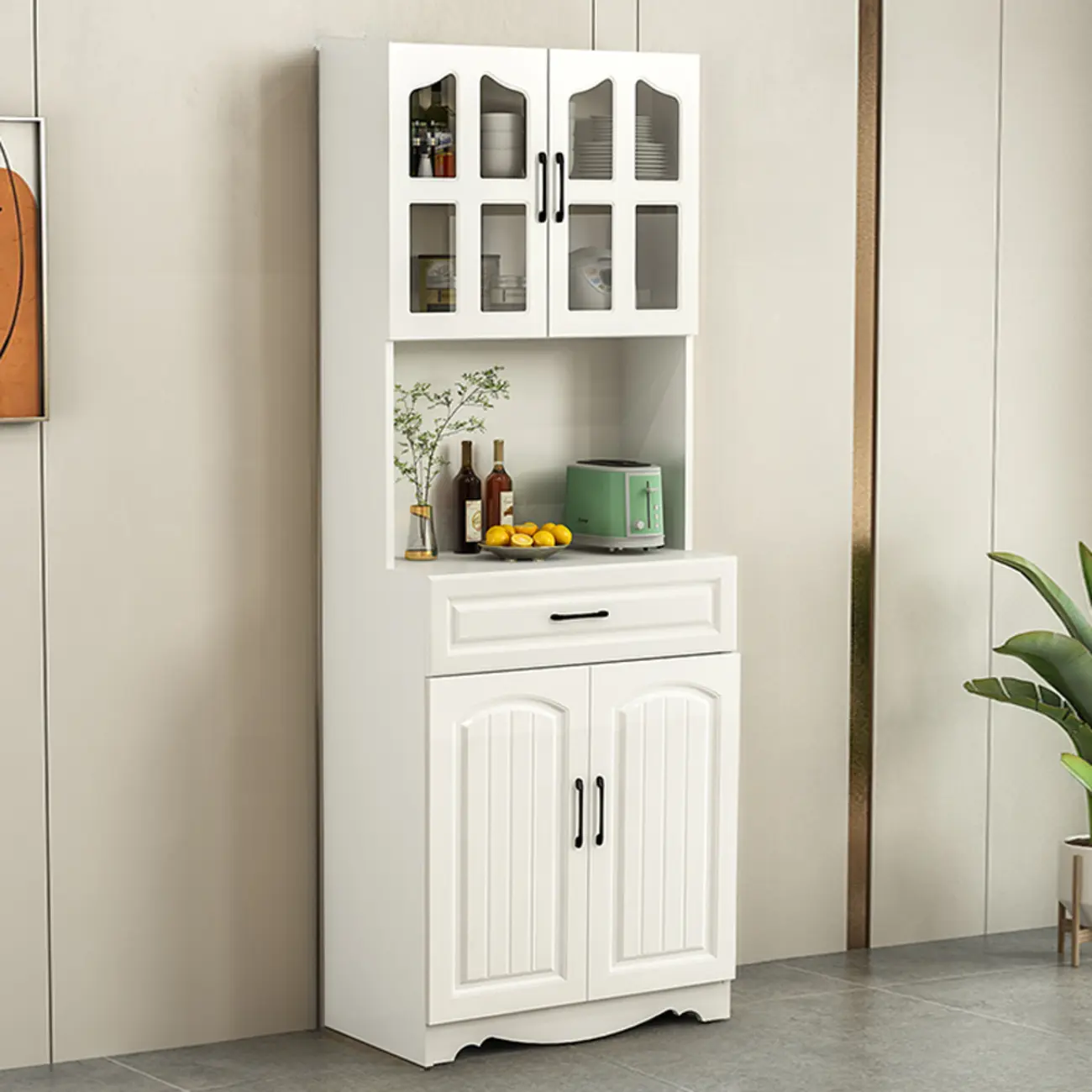 Kitchen Wooden Multi-Storage Sideboard with Microwave Stand