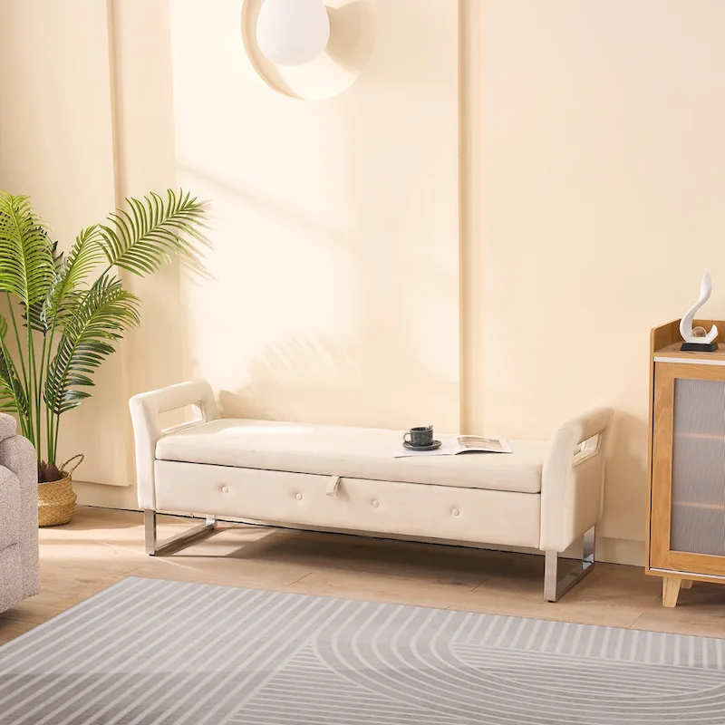 67.91Wide Velvet Storage Soft Bench with Armrests for Living Room, Entryway and Bedroom