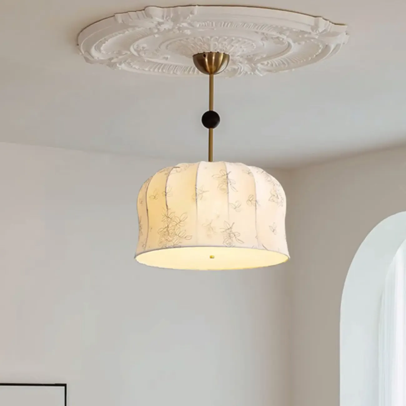 Rustic Beige Geometric Dome Fabric Chandelier