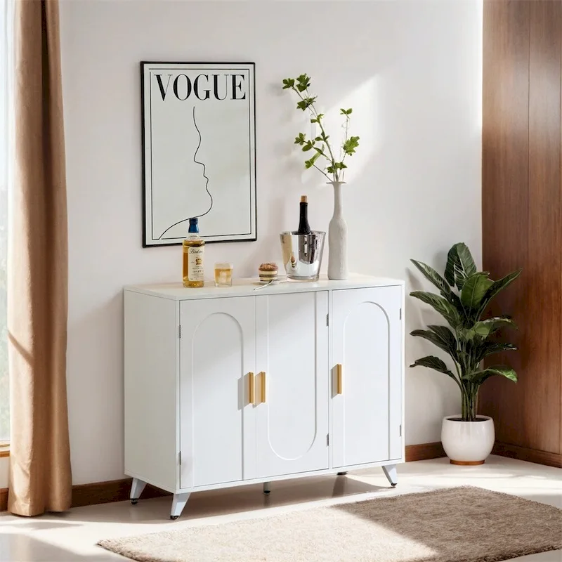 Sideboard Buffet Cabinet With 3 Doors And Removable Shelves