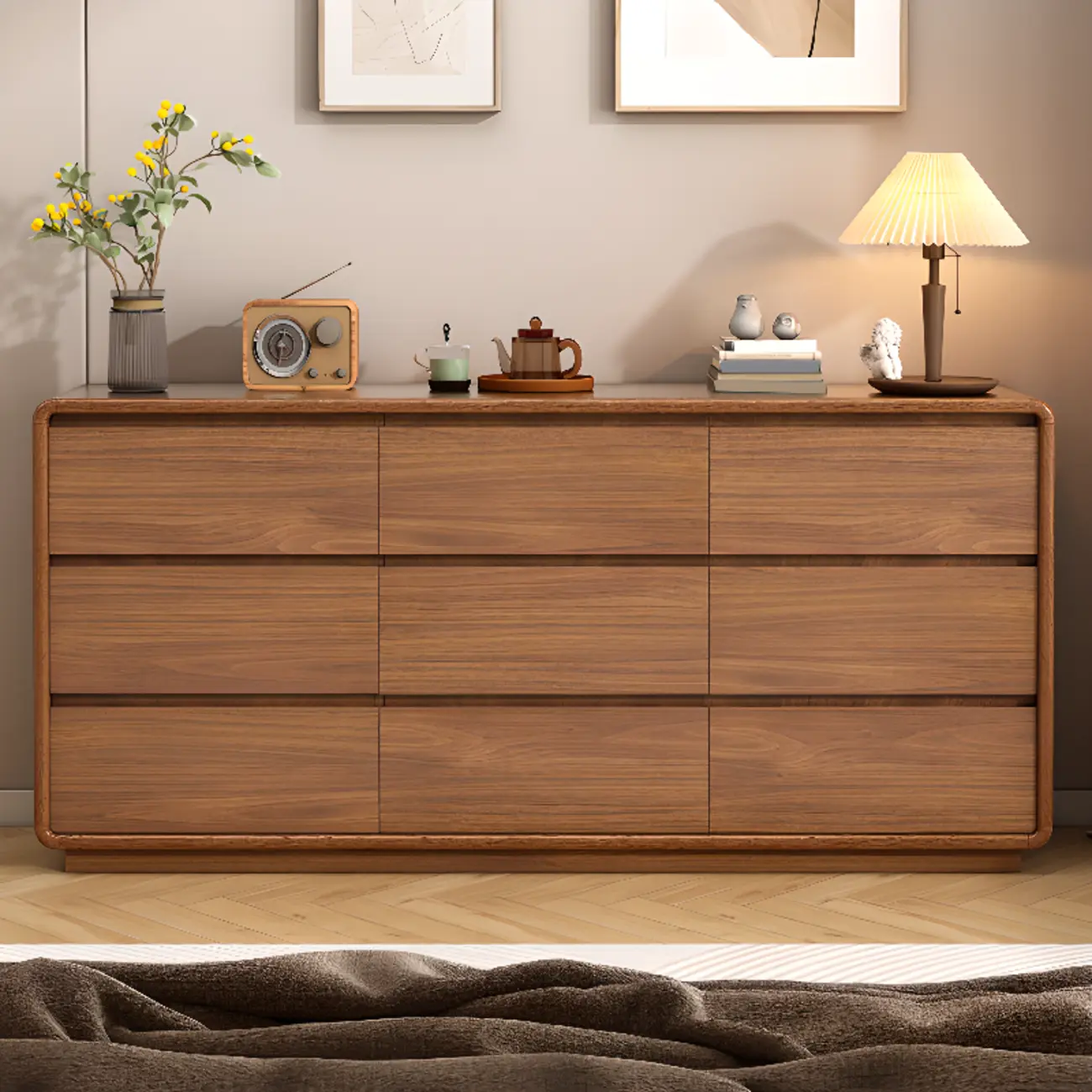 Cube Brown Wooden Console Chest in 8-Drawer