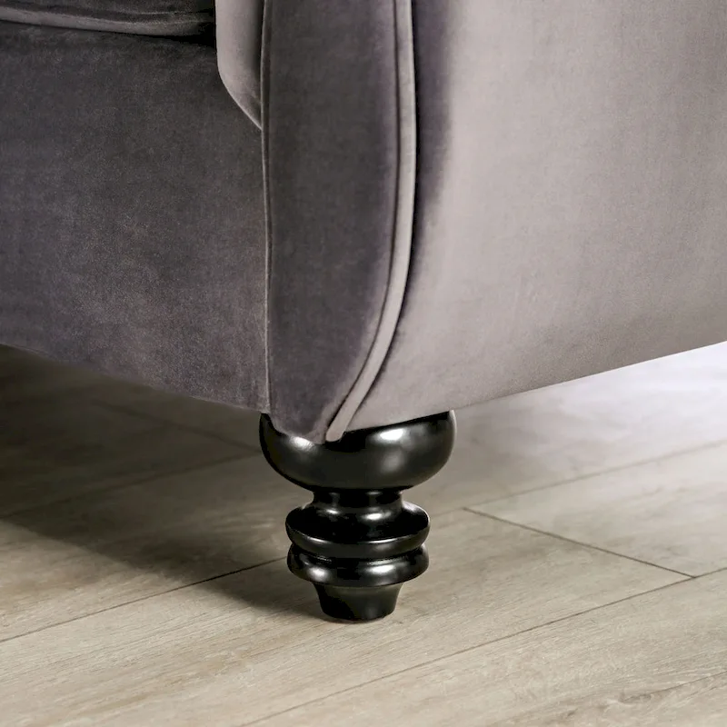 Addae Glam Grey Velvet Fabric Upholstered Button Tufted Sofa by Furniture of America