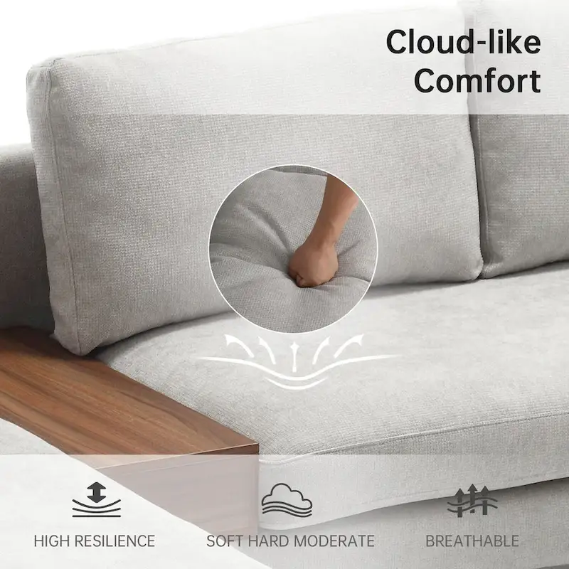 Modular U-shaped Linen Reversible Sofa with a Wooden Side Table Box and Reversible Design