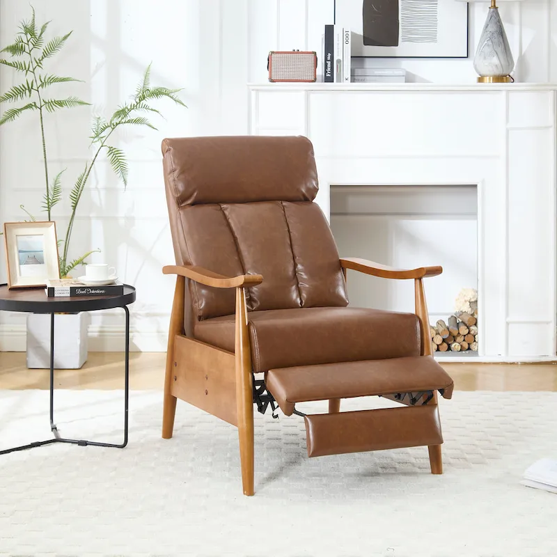 PU Leather Recliner Chair,Living Room Solid Wood Accent Chair