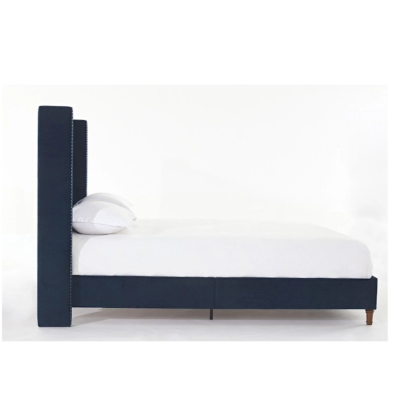 Upholstered Queen Bed with Nailhead Trim Wingback Headboard