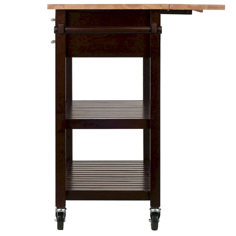 Langdon Kitchen Cart, Drop Leaf, Cappuccino and Natural - 36.57 x 26.42 x 34.45 inches