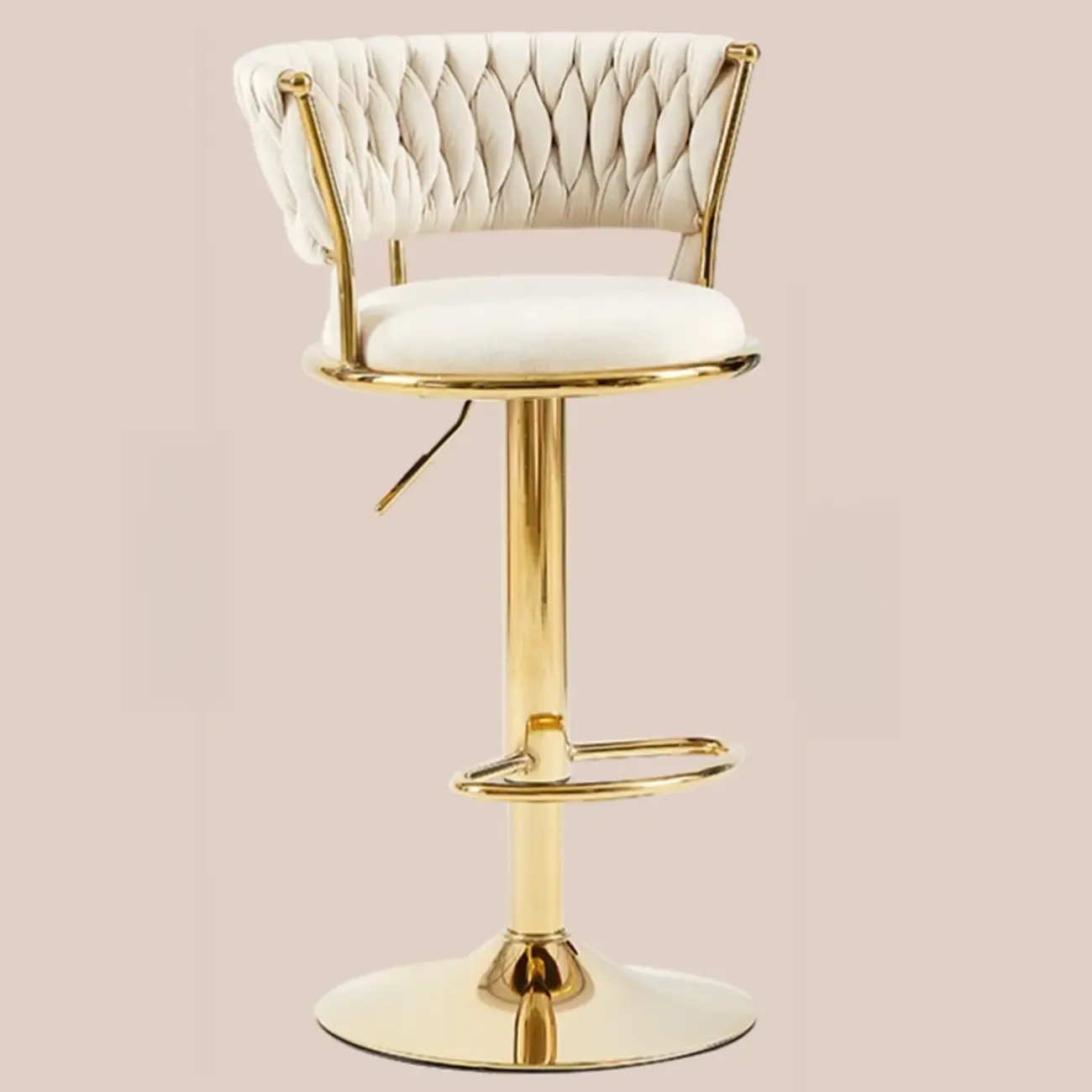 Adjustable Flannel Curved Back Bar Stools with Gold Base