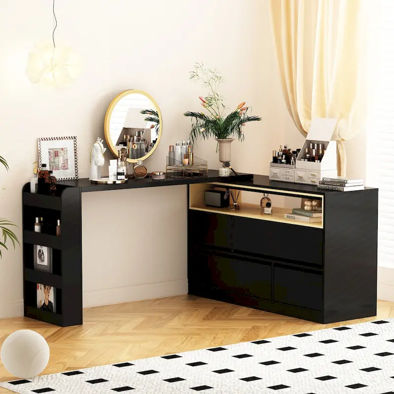 4-Drawer Desk Vanity Sideboard Bedroom Dresser Chest Of Drawers White