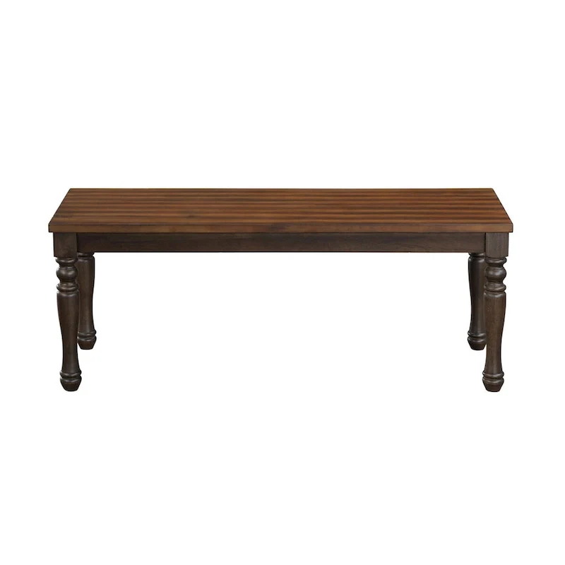 May 48 Inch Two Tone Dining Bench, Turned Legs, Rich Brown Wood Finish