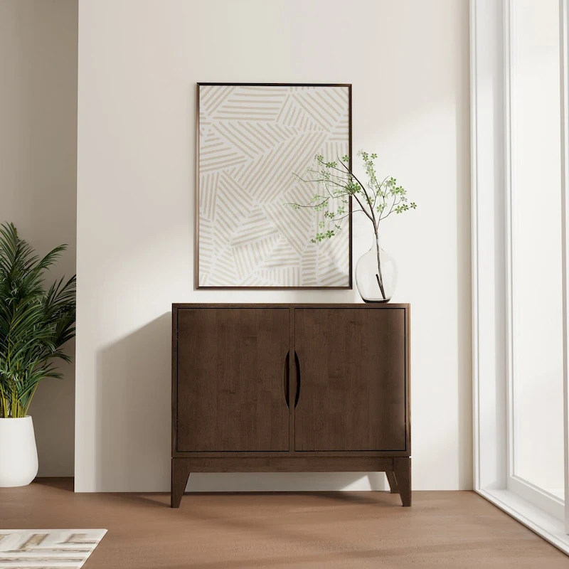 WYNDENHALL Pearson SOLID HARDWOOD 38  Wide Rectangle Modern 2 Door Sideboard Buffet/Storage Cabinet in Walnut Brown