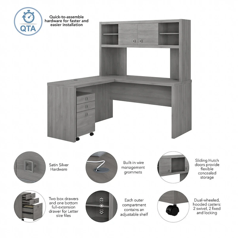 Echo L Shaped Desk with Hutch and Drawers by Bush Business Furniture