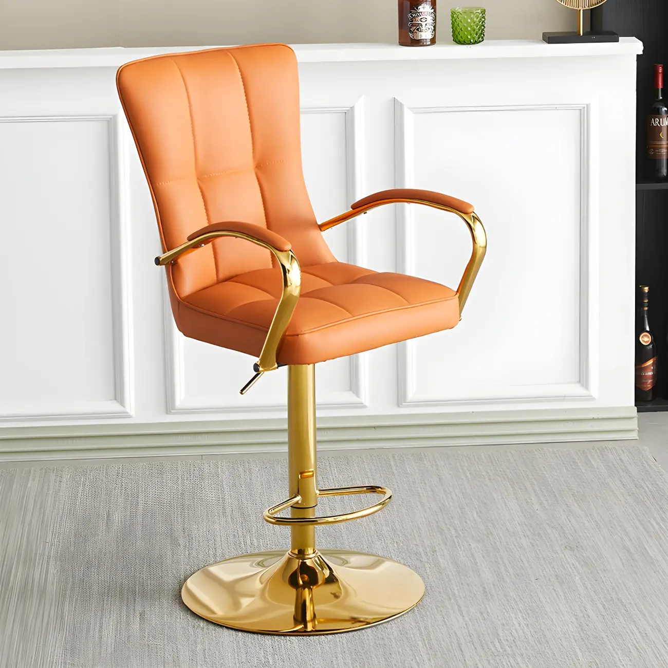 Glam Leather Adjustable Bar Stools with High Back